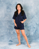 Soft and breathable women’s pajama set in navy blue