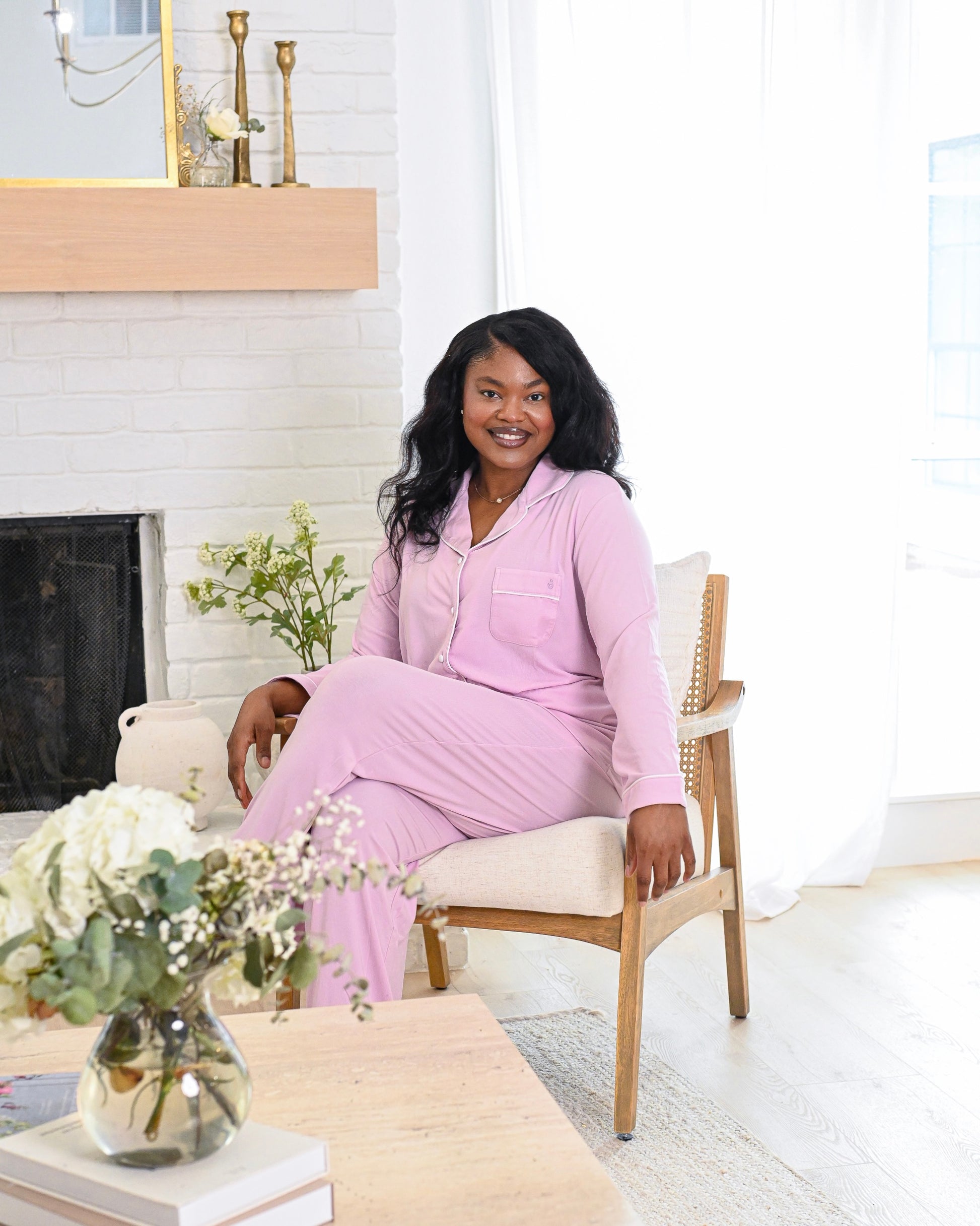 Luxury lilac long sleeve pajama set with relaxed fit