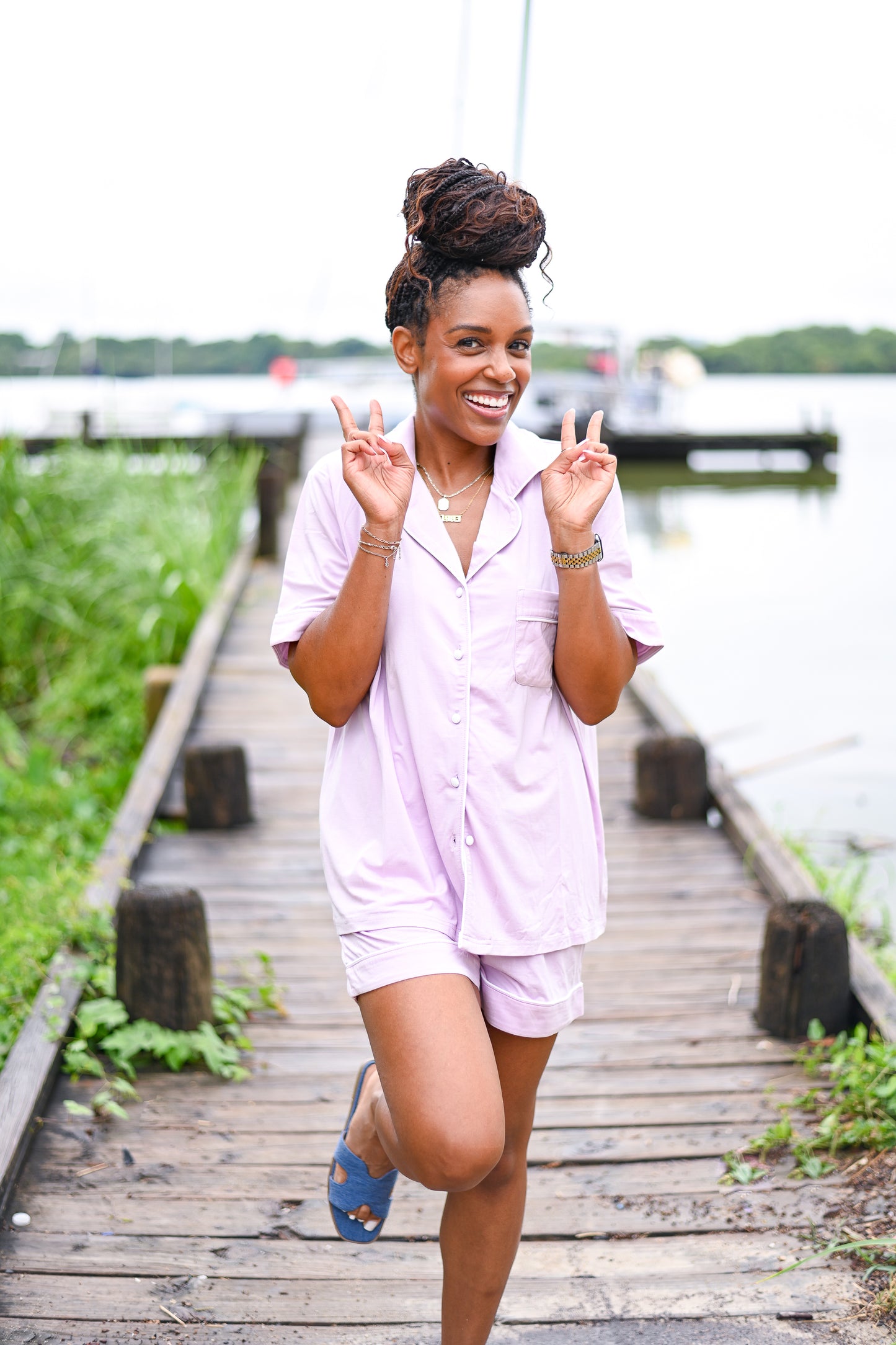 Luxury short sleeve lilac sleepwear set with relaxed fit